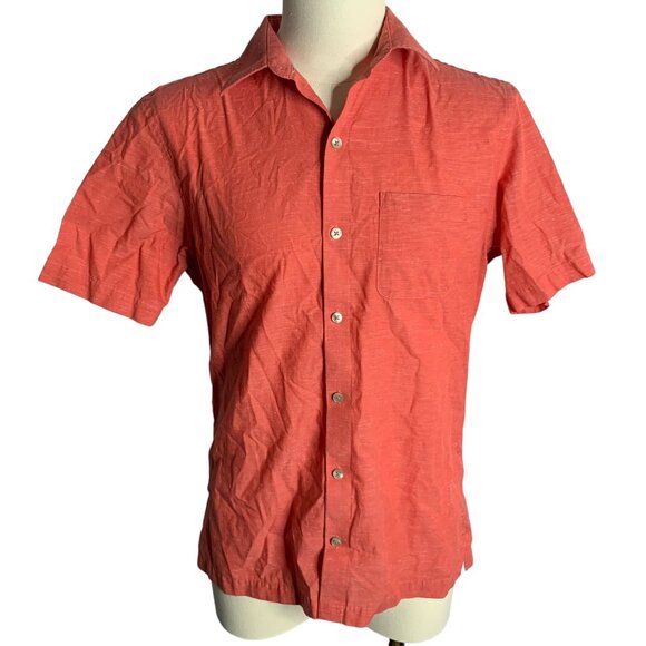 Van Heusen Air Button Up Short Sleeve Shirt S Red Pocket Cotton Blend Collared - Picture 1 of 6